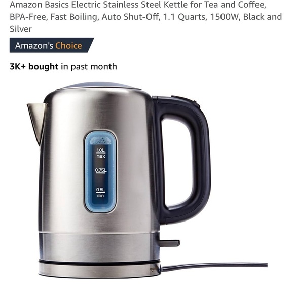 Amazon Basics Stainless Steel Electric Kettle - Black and Silver - Picture 1 of 1